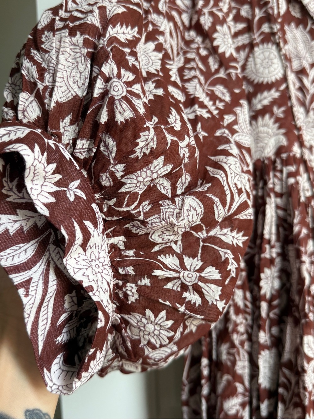 Daughters of India Brown and White Floral Tiered Mini Dress - Picture 5 of 6
